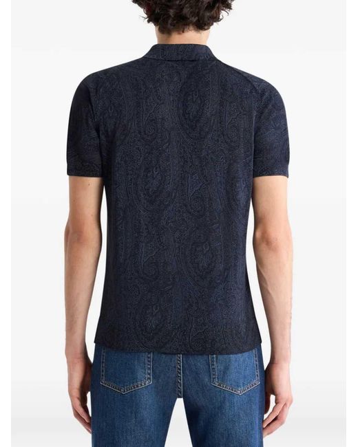 Etro Blue Paisley Floral Print Polo Shirt