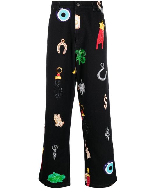Sky High Farm Black Printed Denim Jeans for men