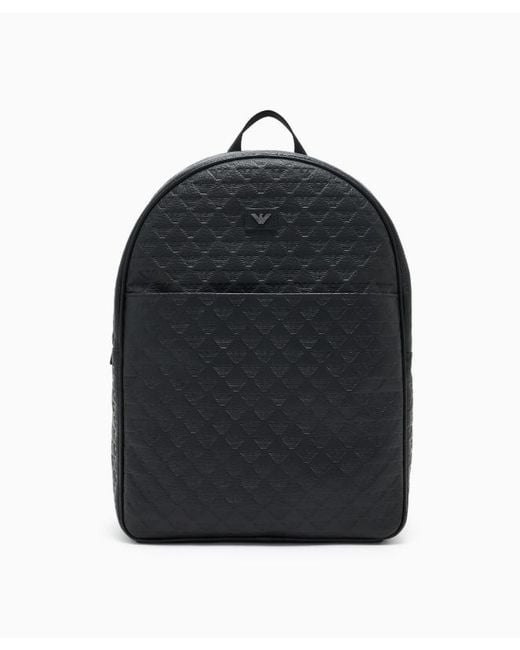 Emporio Armani Blue Logo Leather Backpack for men