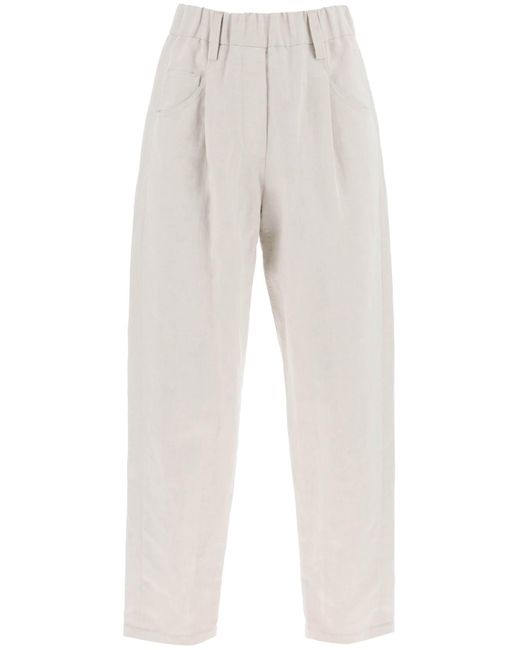 En lin et pantalon en toile en coton. Brunello Cucinelli en coloris White