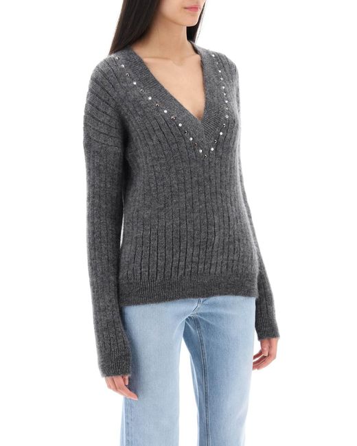 Suéter de tejido de lana rico en Alessandra con tachuelas y cristales Alessandra Rich de color Gray
