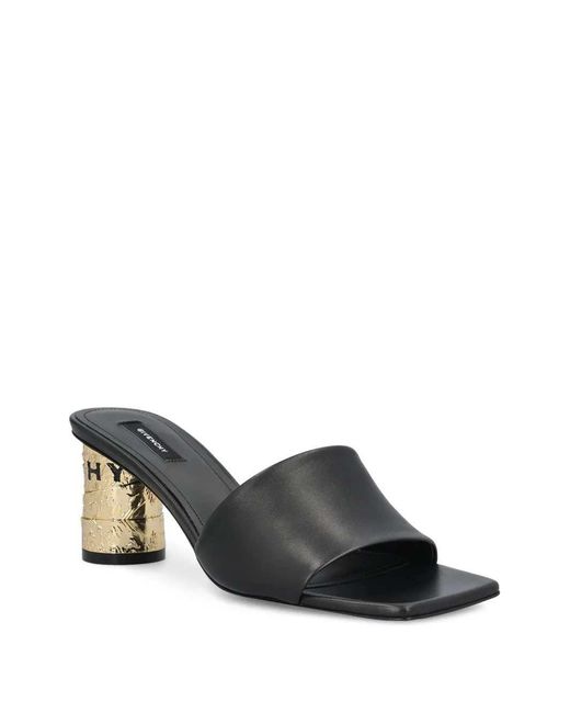 Givenchy Black Leather Sandals With Embossed Logo