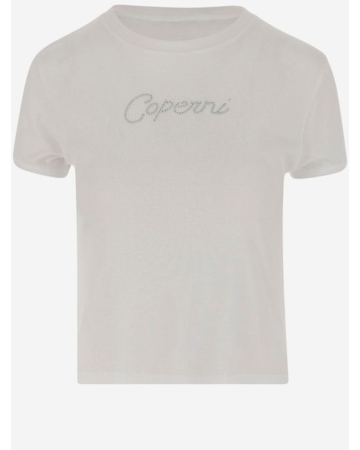 Camiseta de algodón de con logotipo de Rhinestone Coperni de color White