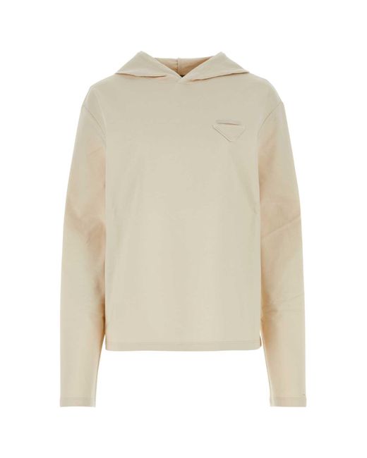 Prada Natural Sand Stretch Cotton Oversize Sweatshirt