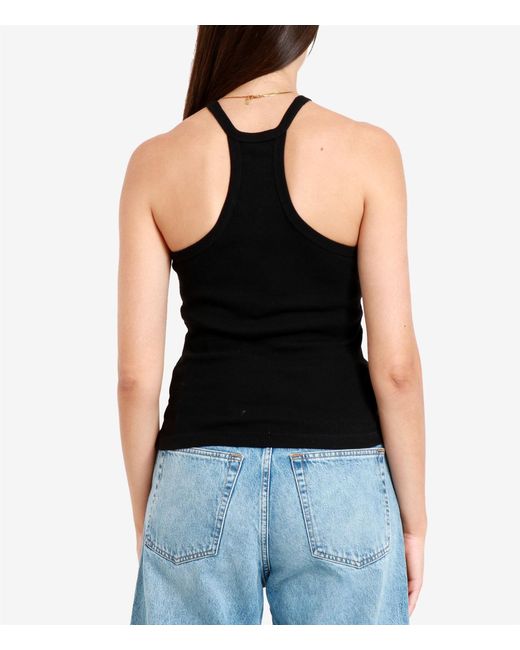 MSGM Black Schwarzes Geripptes Baumwolltop Mit Rundhalsausschnitt