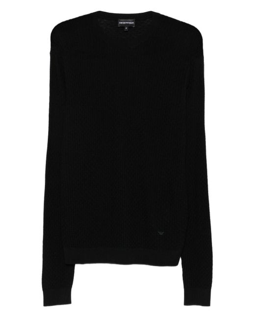 Emporio Armani Black Wool Crewneck Jumper for men