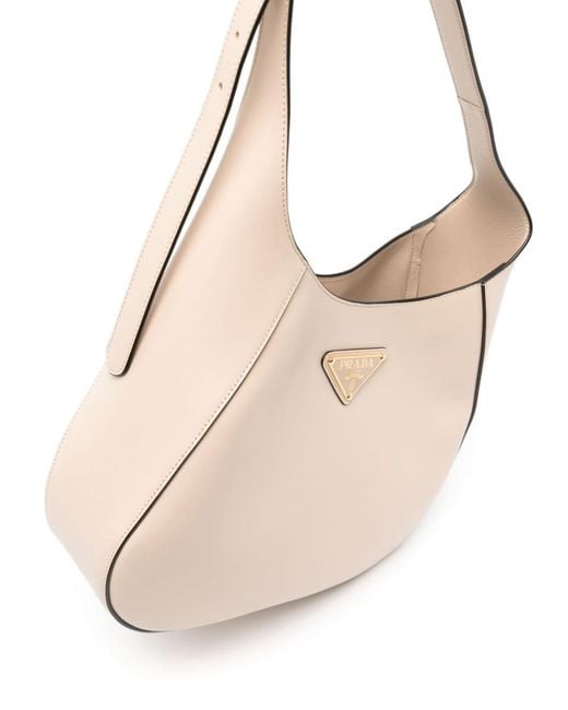 Prada Natural Triangle-Logo Leather Shoulder Bag