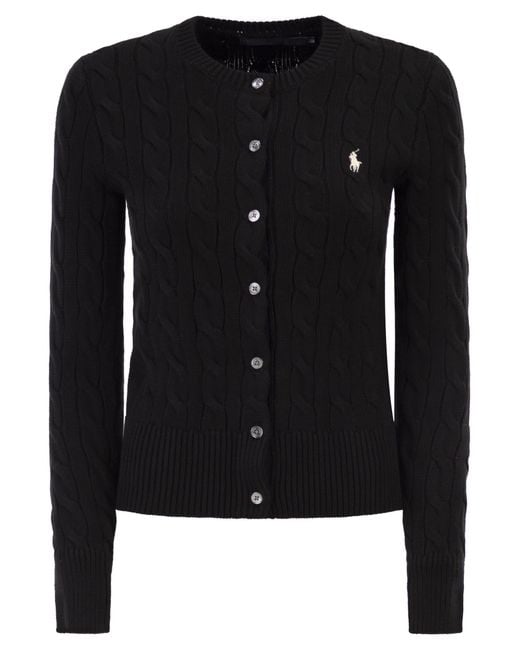 Polo Ralph Lauren Black Cable Knit Cotton Crew Neck Cardigan