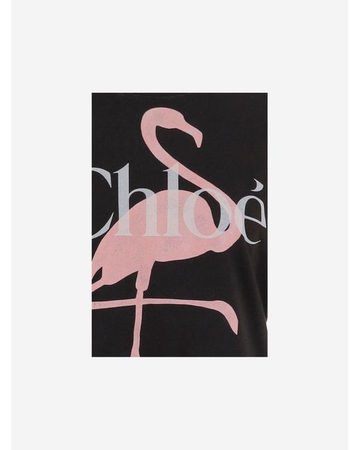 Chloé Black Cotton T-Shirt With Logo