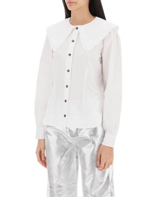 Ganni Maxi Kraag Shirt in het White