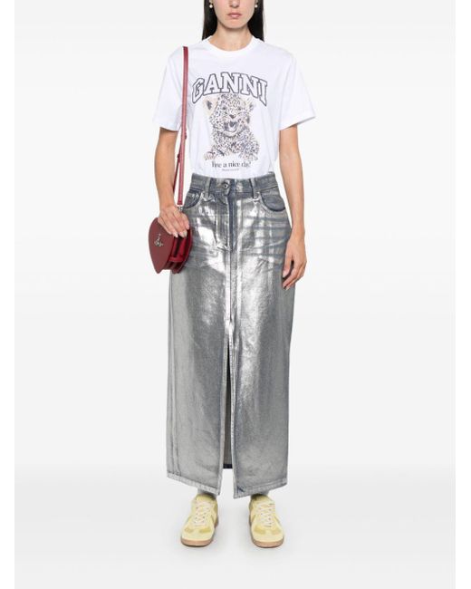 Ganni Jersey T-Shirt Met Luipaardprint in het White