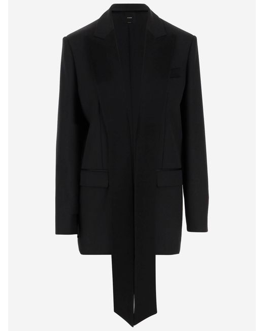 Pinko Black Wool Blend Single-Breasted Jacket With Satin Collar