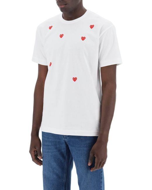 Comme des Garcons juega "Camisa redonda con patrón de corazón COMME DES GARÇONS PLAY de color White