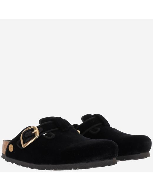 Birkenstock Black Boston Big Buckle Rivet in Samt