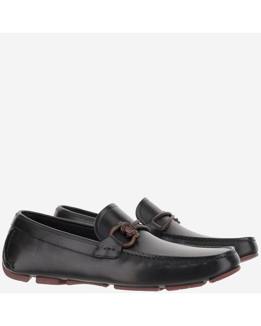 Ferragamo Black Gancini Ornamented Driver Loafers