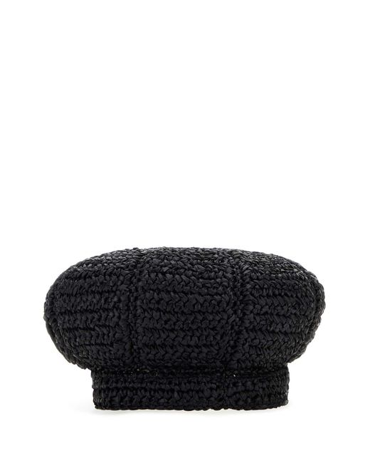 Prada Black Rafia Baker Boy Hat