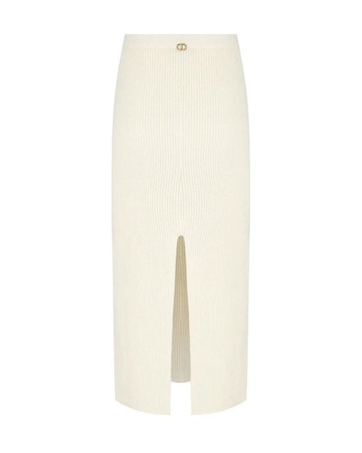 Twinset White Knitted Midi Skirt