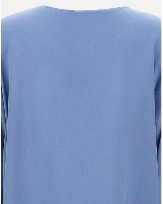 Kangra Blue Silk V Neck Blouse With Slits