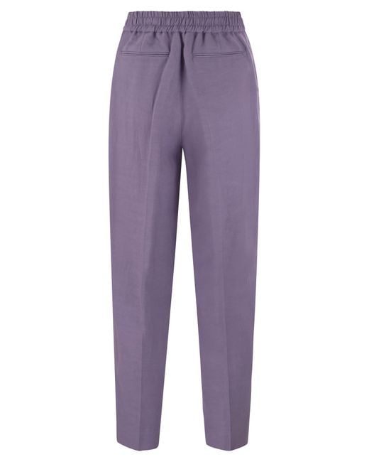 PT Torino Purple Daisy Viscose And Linen Trousers