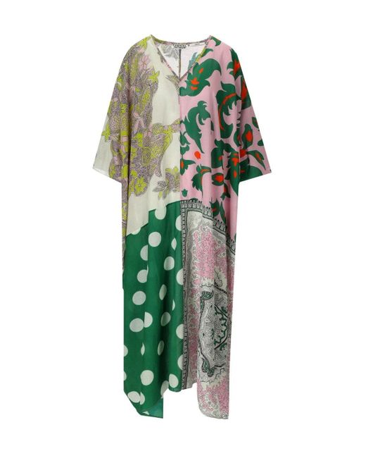 Essentiel Antwerp Green Hansas Multicolored Kaftan Dress