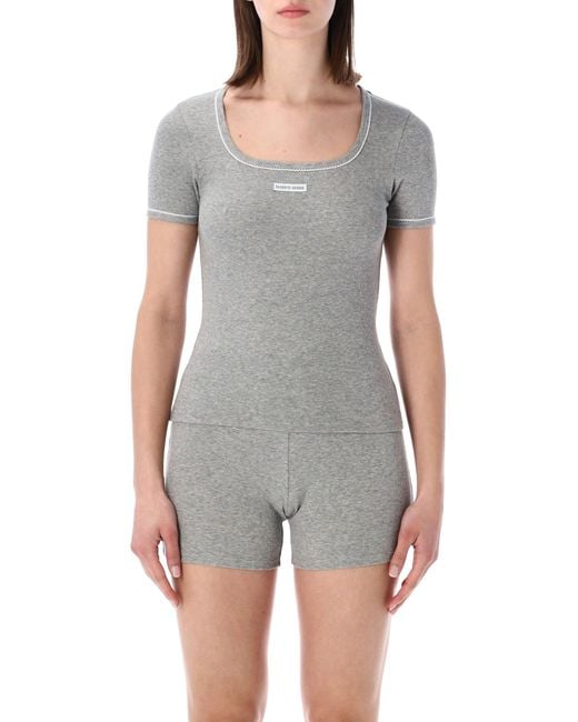 MARINE SERRE Gray Light Ribbed Squareneck T-Shirt