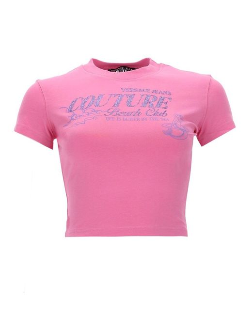 Versace Jeans Couture Pink T-Shirt Con Logo Glitterato