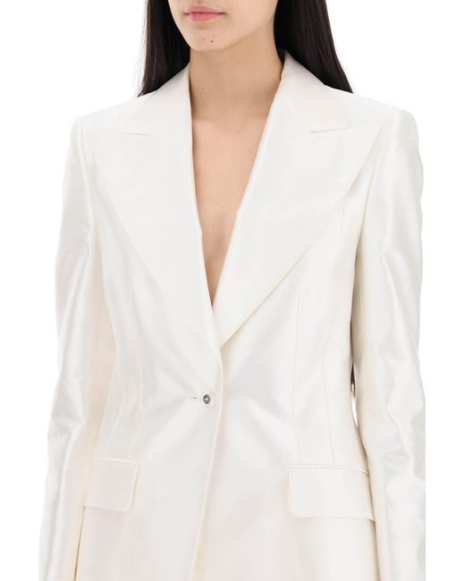 Dolce & Gabbana White Turlington Jacke in Seiden Mikado