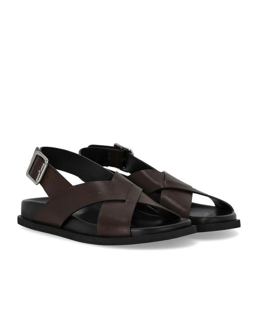 Guglielmo Rotta Black Twill Chocolate Flat Sandal