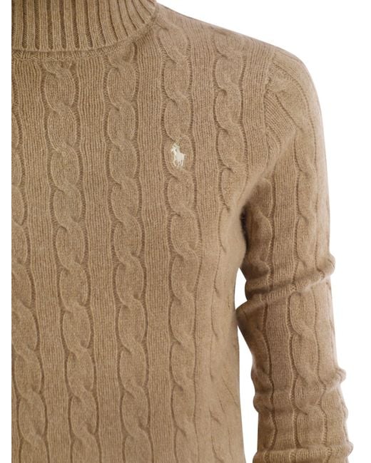 Polo Ralph Lauren Brown Wool And Cashmere Cable-Knit Turtleneck Sweater