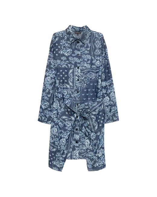 Emporio Armani Blue Cotton Chemisier Dress