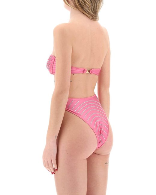 Bikini con diamantes de imitación Oseree de color Pink