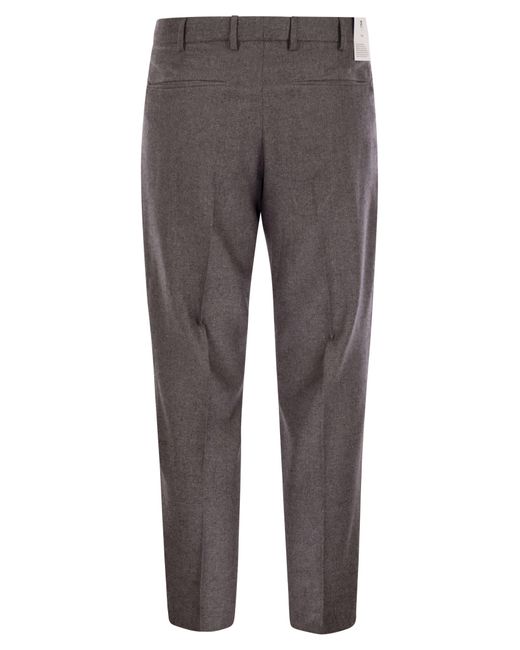 PT Torino Gray Rebel Wool And Silk Flannel Trousers for men