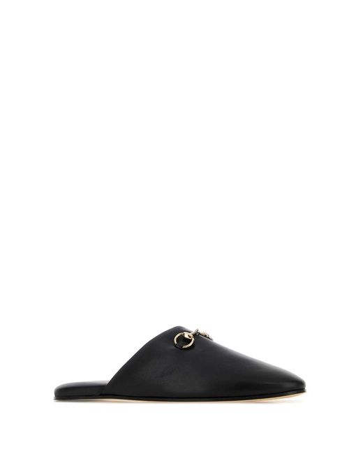 Gucci Black Nappa Leather Slippers