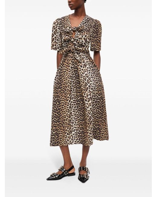 Ganni Brown Dress With Animal Print