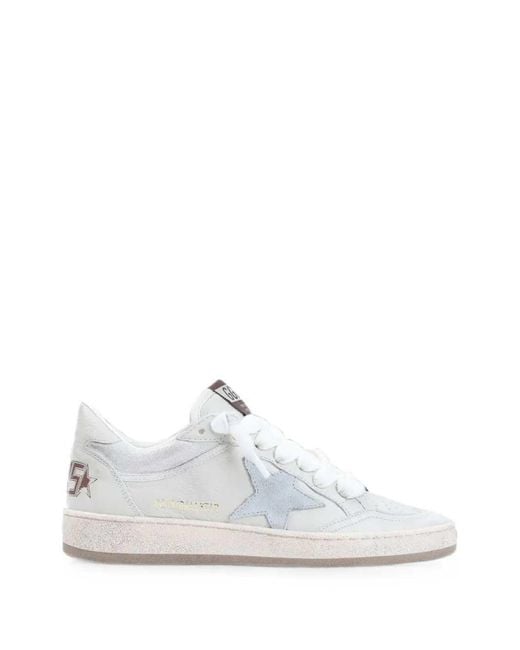 Golden Goose Deluxe Brand White Allstar Nappa And Glitter Leather Upper, Nappa Toe, Heel, And Spur Suede Star