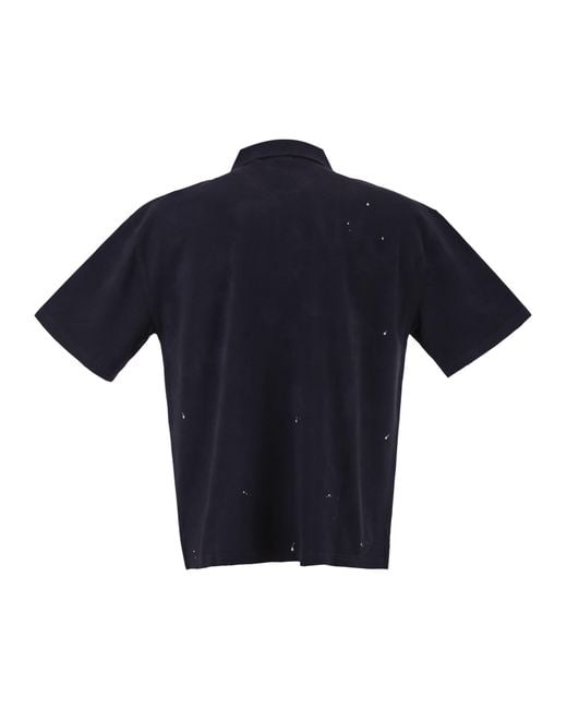 Carhartt Blue Cotton Polo Shirt With Paint Splatter Details