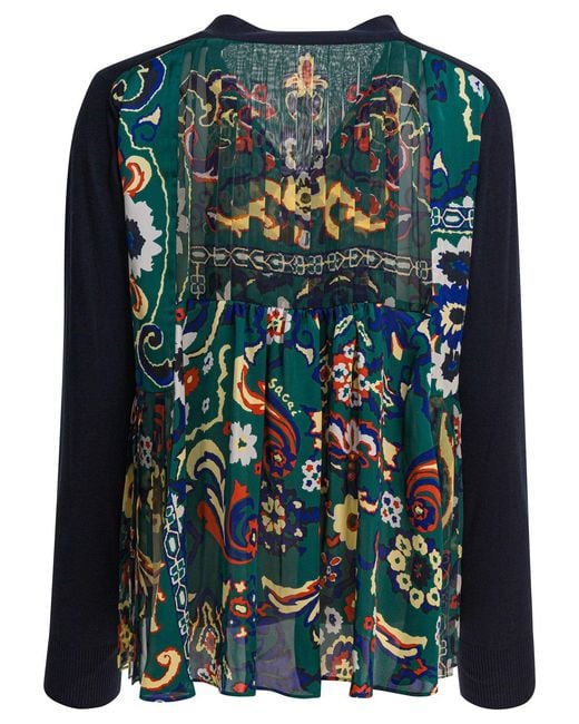 Sacai Blue Cardigan With Floral Print