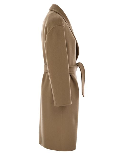 Max Mara Melinda Cashmere Midi Coat Met Riem in het Natural