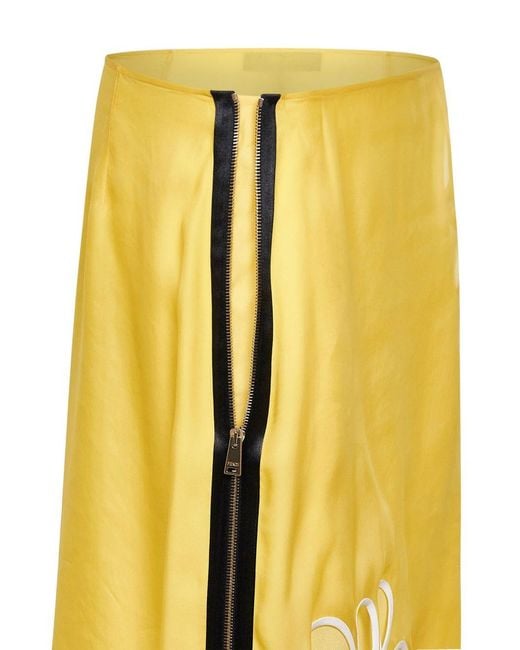 Fendi Yellow Silk Midi Skirt