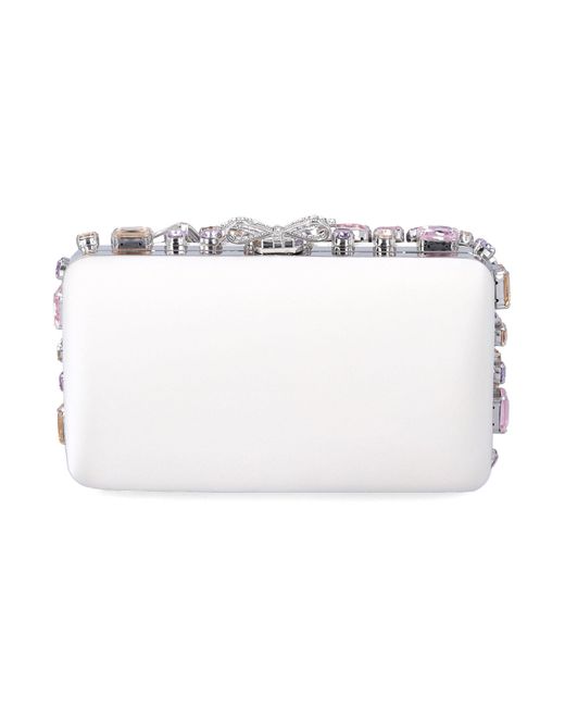 Self-Portrait White Multi Crystal Embellished Clutch