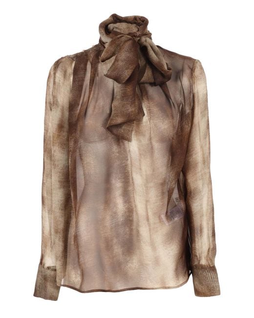 Elisabetta Franchi Brown Silk Blouse With Bow Detail