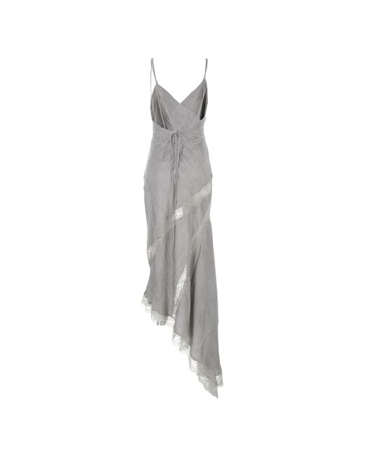 ANDAMANE White Rosetta Asymmetric Lace Slip Dress
