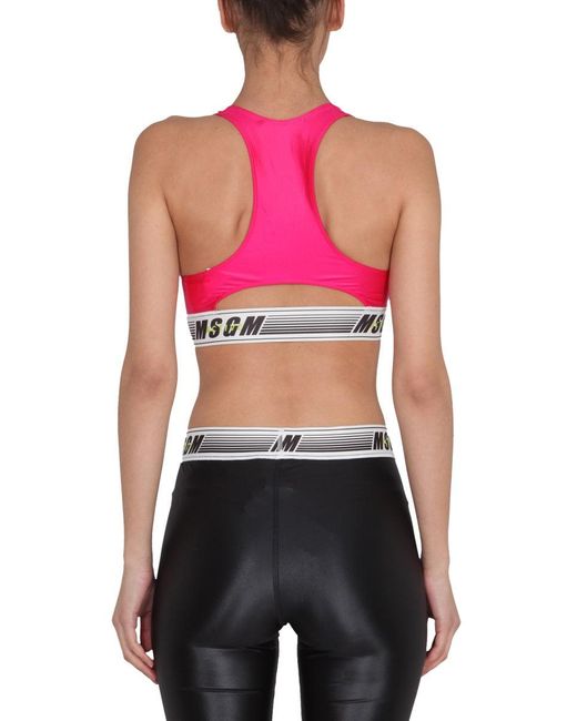 MSGM Pink Logo Round Neck Top