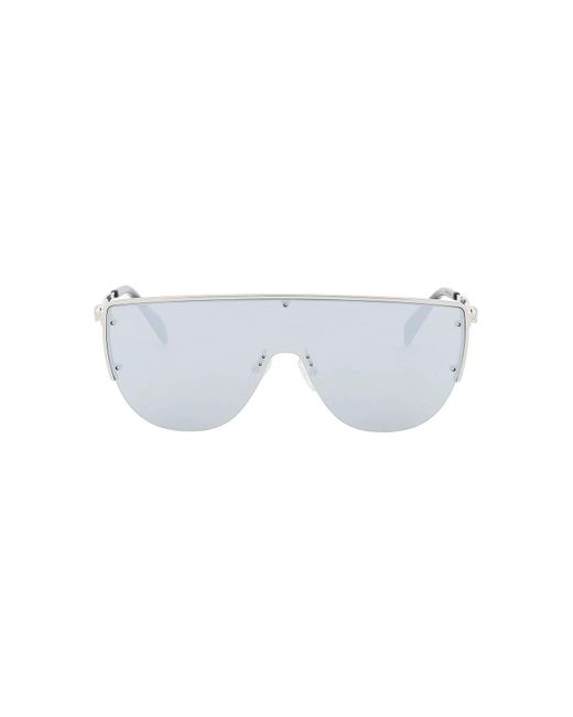 Alexander McQueen Metallic Sonnenbrille mit gespiegelten Objektiven und Maskenstil -Rahmen