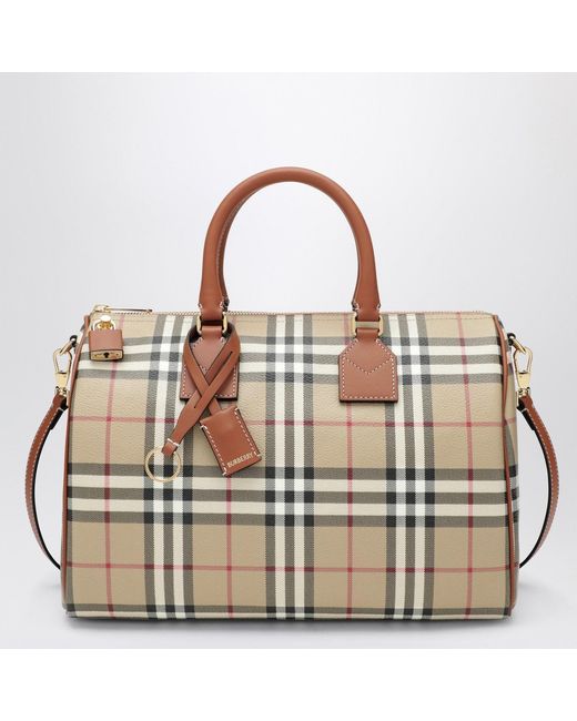 Burberry Brown Medium Bowling Bag With Check Pattern