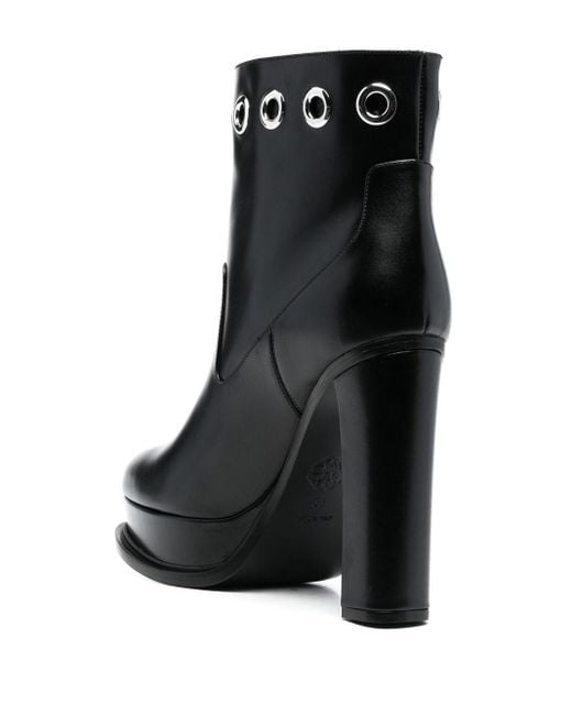 McQueen Black Leather Heel Ankle Boots