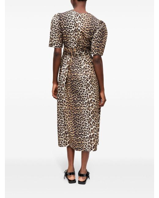Ganni Brown Dress With Animal Print