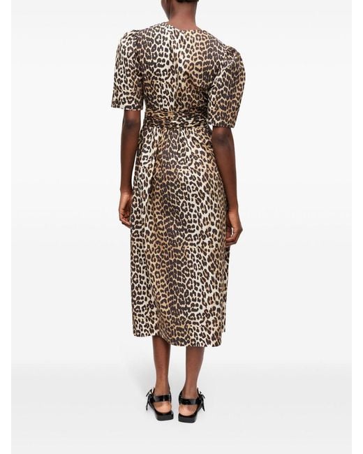 Ganni Brown Dress With Animal Print