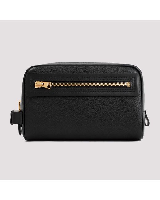 Tom Ford Black Leather Single Zip Toiletry Case for men