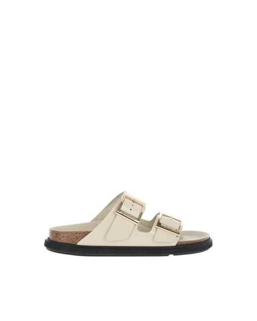 Birkenstock White Arizona Db Hex Shine Ecru, Natural Leather, S